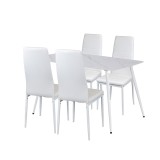 Set Sufragerie Leziter Jenna 4+1 Alb - Masa Piatra Sinterizata, Scaune Piele Textila