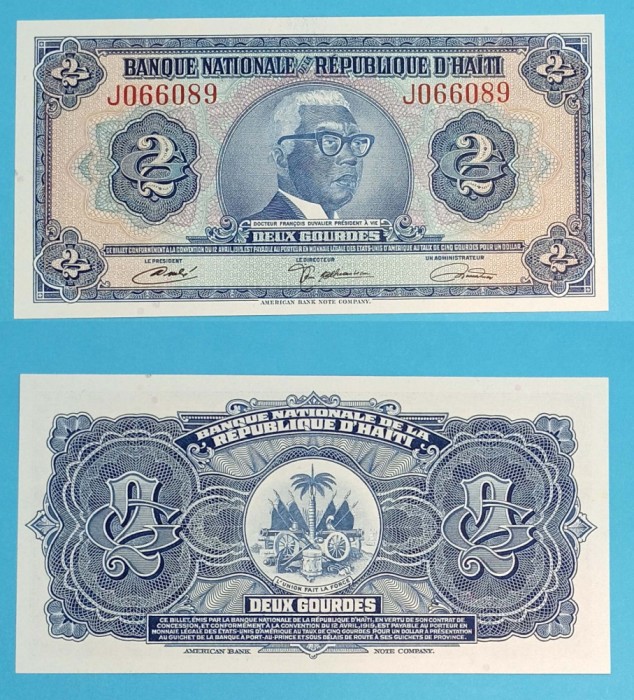 Haiti 2 Gourdes 1971 &#039;Papa Doc&#039; UNC serie: J066089 p#201
