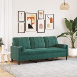 VidaXL Canapea cu 3 locuri cu pernuțe, verde &icirc;nchis, 180 cm, catifea