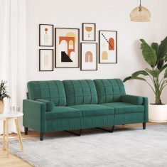 vidaXL Canapea cu 3 locuri cu pernuțe, verde &icirc;nchis, 180 cm, catifea