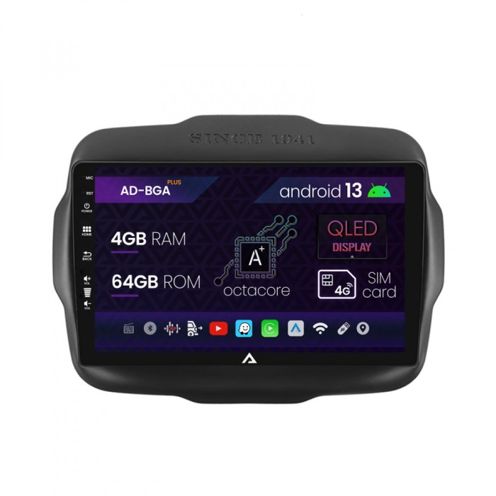 Navigatie Jeep Renegade (2014-2018), Android 13, A-Octacore 4GB RAM + 64GB ROM, 9 Inch - AD-BGA9004+AD-BGRKIT286