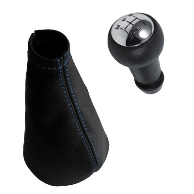 Set nuca cu manson schimbator viteze MARTI-NIK 15 compatibil cu CITROEN C4 2004-2009, 5 viteze, piele naturala, fara un cadru, negru cu cusatura albas foto