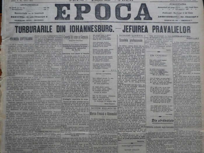 Ziarul Epoca, 27 Septembrie 1899; Razboiul contra burilor din Africa de Sud