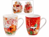 Set 2 cani Craciun in cutii cadou,portelan multicolor 8x10 cm, 300 ml