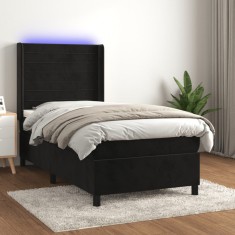 vidaXL Pat cu arcuri, saltea și LED, negru, 90x190 cm, catifea 3139597