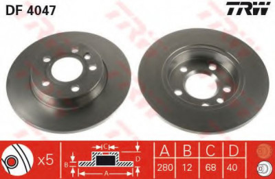 Disc frana VW TRANSPORTER IV caroserie (70XA) (1990 - 2003) TRW DF4047 foto