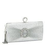 Geanta clutch argintiu cu brosa BYH8815 05