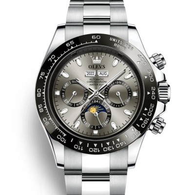 Ceas barbatesc Olevs Otel Argintiu Mecanic Automatic Analog Cronograf foto