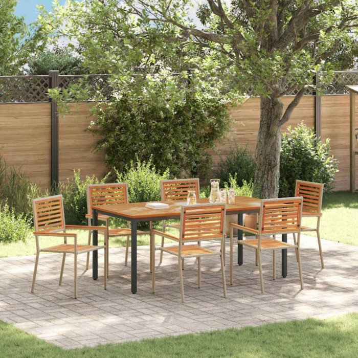 vidaXL Set de masă pentru grădină 7 pcs Bej 180 x 90 x 75 cm poliratan