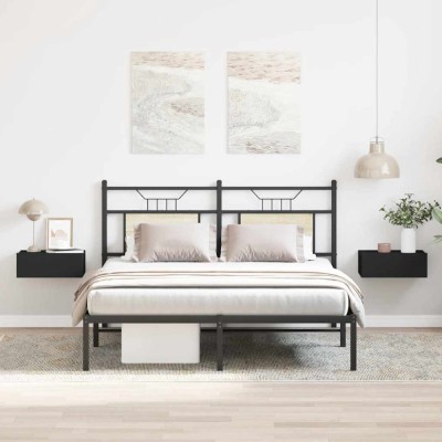 vidaXL Noptiere suspendate, 2 buc., negru, 40x30x15 cm, lemn prelucrat foto
