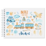 Album foto / Guestbook Caiet poze marturii personalizabil 4 pentru botez, format A5 landscape, pix inclus, 120 pagini albe, accesoriu nunta