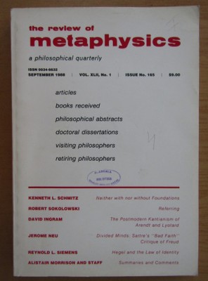 The Review of Metaphysics 1988 Nr 1 foto