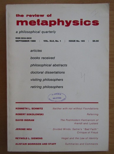 The Review of Metaphysics 1988 Nr 1