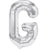 Balon folie metalizata litera g, flippy, 80 cm, umflati cu heliu sau aer, ambalaj individual, pai inclus, argintiu