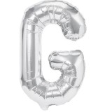 Balon folie metalizata litera g, flippy, 80 cm, umflati cu heliu sau aer, ambalaj individual, pai inclus, argintiu