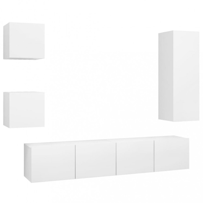 Set dulapuri TV, 5 piese, alb, lemn prelucrat