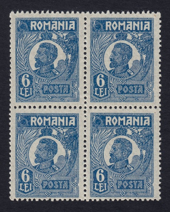 FERDINAND UZUALE 1920 1922 BUST MIC 6 LEI ALBASTRU HARTIE PELUR BL 4 MNH