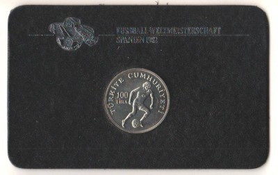 SV * Turcia 100 LIRE 1982 * Campiontul Mondial de Fotbal din Spania * UNC + foto