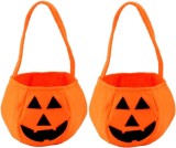 Set de 2 genti pentru Halloween Qasimof, textil, portocaliu/negru, 28 x 20 cm