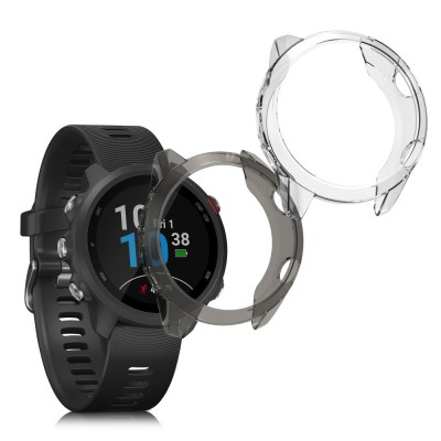 Set 2 Huse pentru Garmin Forerunner 245/Forerunner 245 Music, Kwmobile, Negru/Transparent, Silicon, 58177.02 foto