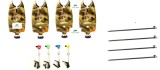 set 4 senzori pescuit cu baterii 9v incluse si 4 swingere led cu 4 picheti reglabili