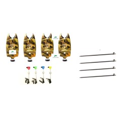 set 4 senzori pescuit cu baterii 9v incluse si 4 swingere led cu 4 picheti reglabili