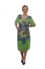 Rochie casual cu maneca scurta, bleumarin cu design verde foto