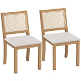 HOMCOM Set de 2 scaune de dining, scaune de bucătărie cu șezut căptușit, spătar cu efect ratan, crem și stejar | Aosom Romania