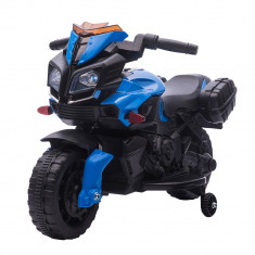 HOMCOM Motocicleta Electrica pentru Copii 18-48 Luni cu Faruri si Claxon, Viteza 3km/h, Motocicleta pentru Copii, Albastru