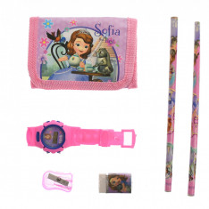 Set ceas, pentru copii, cu Sofia, portofel si rechizite cadou - 5018635 foto