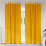 Draperii opace cu agățătoare, 2 buc., galben muștar, catifea