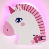 Lampă decorativă LED pentru copii, Unicorn, Alb și Roz, 23.5x23 cm, montabilă pe perete, CMCLASS