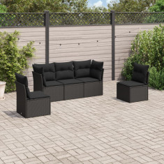 Set mobilier de gradina cu perne, 5 piese, negru, poliratan