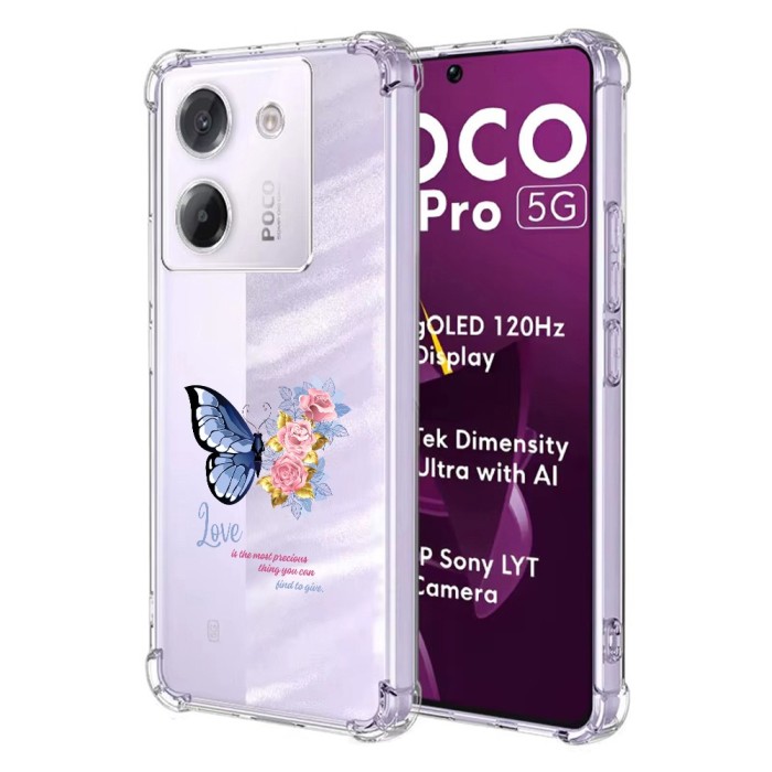 Husa antisoc pentru xiaomi poco m7 pro 5g - airbag tpu, col&Egrave;uri ranforsate- butterfly albastru