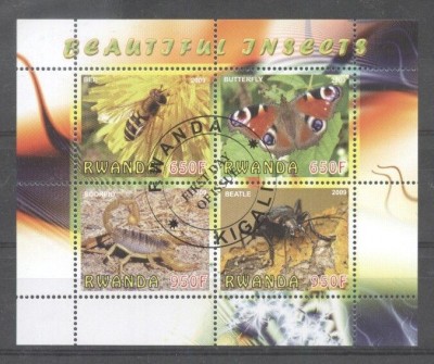 Rwanda 2009 Insects, Bees, Butterflies, perf.sheetlet, used T.003 foto