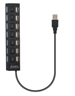 Adpator USB Hub, 2.0 High Speed, 7 Port USB 2.0, Buton On/Off,Conexiune USB 2.0 foto