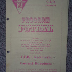 Program meci CFR Cluj - Corvinul Hunedoara 28 oct 1979