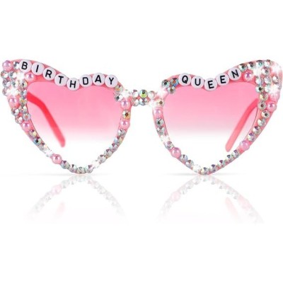 Ochelari decorativi, flippy, model birthday queen, cu diamante, pentru aniversari, din pc, 15.3 x 5.7 x 14.5 cm, roz foto