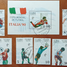 CUBA-1990-''SPORT-C.M. FOTBAL-ITALIA-90'' Set Complet 6v.+COLITA-stampilat