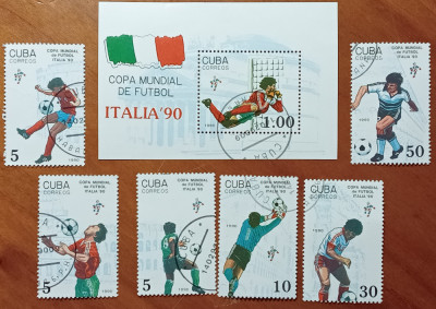 CUBA-1990-&amp;#039;&amp;#039;SPORT-C.M. FOTBAL-ITALIA-90&amp;#039;&amp;#039; Set Complet 6v.+COLITA-stampilat foto