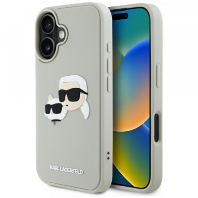 Husa pentru Apple iPhone 16, Karl Lagerfeld, 3D Rubber Karl &amp;amp; Choupette, Bej foto