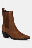 Jonak botine din piele &icirc;ntoarsă BIRMAN CROUTE culoarea maro, cu toc drept, 6001116