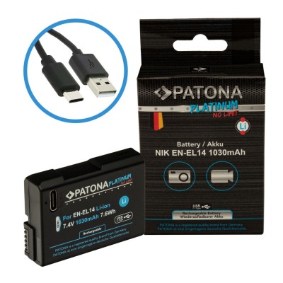 Acumulator replace Patona Platinum EN-EL14 1030mAh pentru Nikon D3100 D5100 P7000-1400 foto