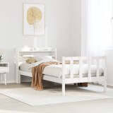 VidaXL Cadru de pat fără saltea, alb, 90x200 cm, lemn masiv pin