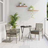 Set bistro de grădină, 3 piese, cu perne, gri, poliratan