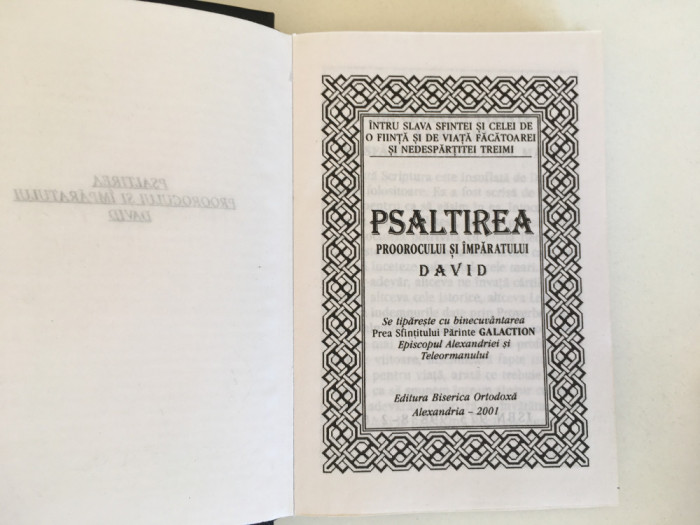 PSALTIREA EDITURA BISERICA ORTODOXA ALEXANDRIA 2001- FORMAT MIC 15,5 X 11 CM