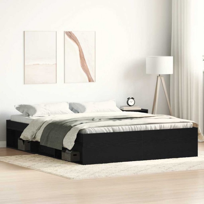 vidaXL Cadru pat fără saltea, stejar negru, 160x200 cm, lemn prelucrat 3329334