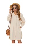Rochie din bumbac pentru femei cu m&acirc;neci lungi și buzunare &ndash; Apricot XL