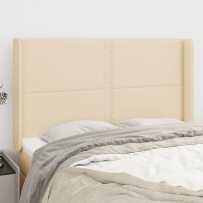 vidaXL Tăblie de pat cu aripioare, crem, 147x16x118/128 cm, textil 3119443 foto