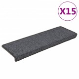 Cumpara ieftin Covorase pentru scari, 15 buc., 65x21x4 cm, gri inchis, cu margini dreptunghiulare